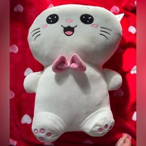 Cute Plush Cat Pillow with Pink Bow